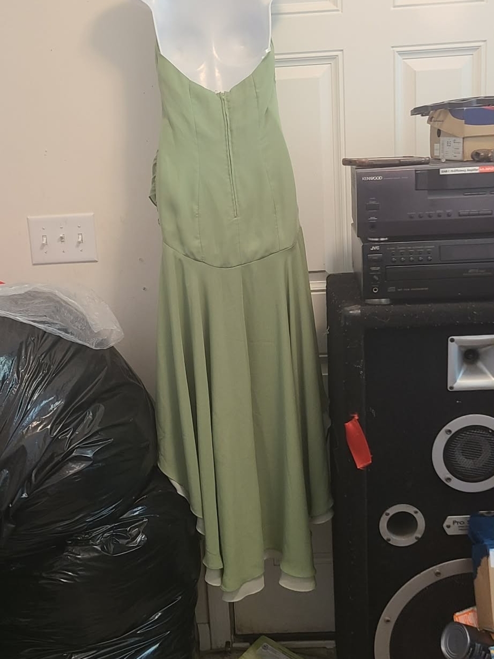 Halter Sage Green High-Low Ruffle Dress - Picture 7 of 9